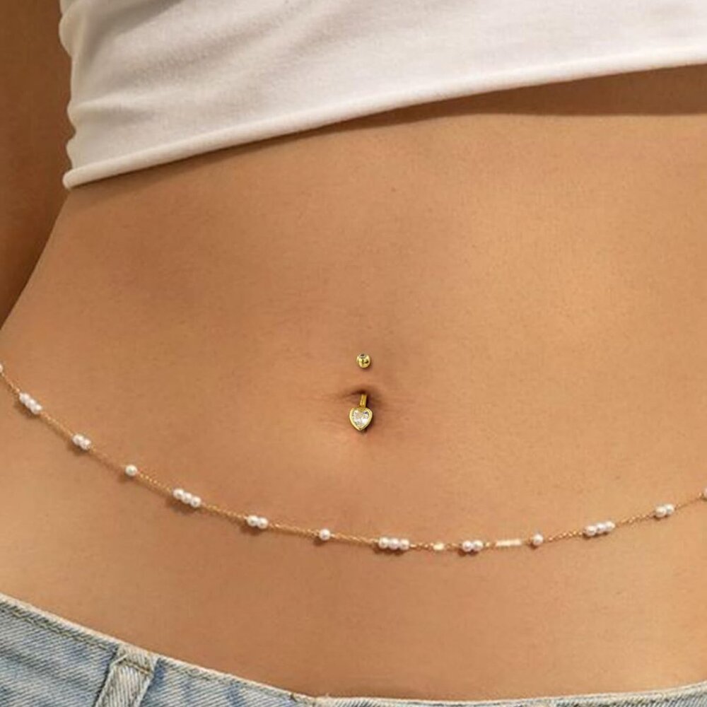 Sterling Silver Heart Belly Button Ring Gold Plat… - image 2